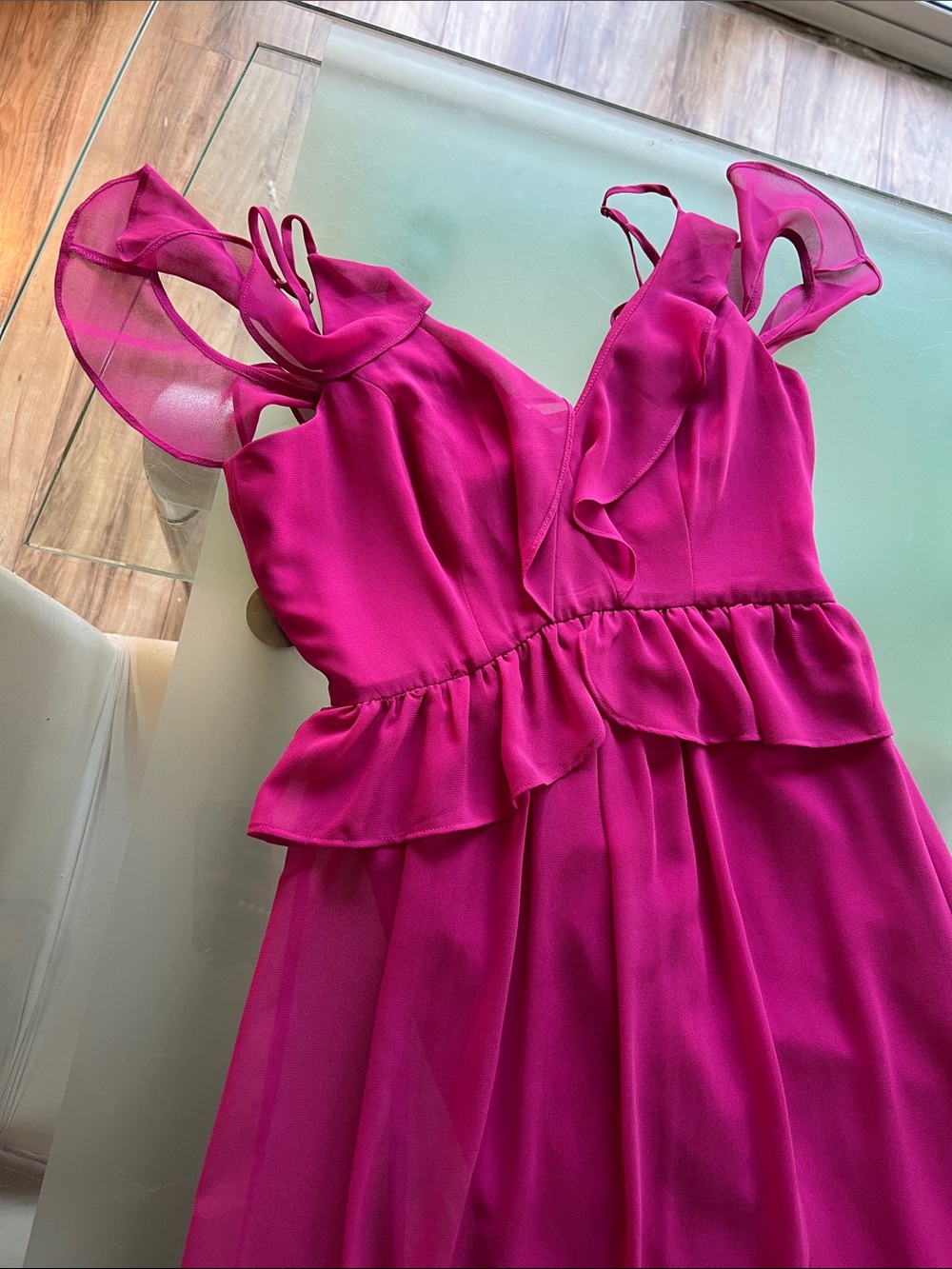 BCBGeneration Fuchsia Ruffle-Detail Maxi Dress